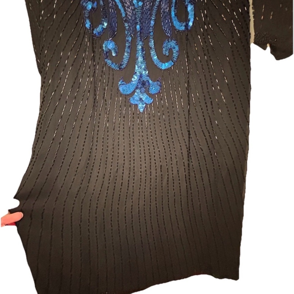 A.J. Bari Black Long Sleeve Dress with Blue Sequin Detail - Picture 12 of 14